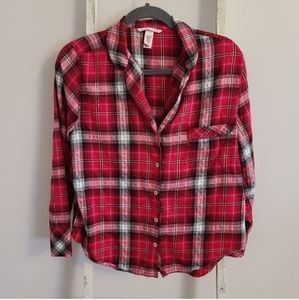 Victoria's Secret Medium plaid metallic button down pajama top